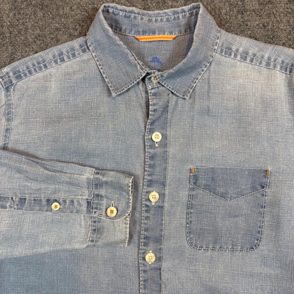 Tommy Bahama Mens Blue 100% Linen Long Sleeve Button Down Shirt Size Small